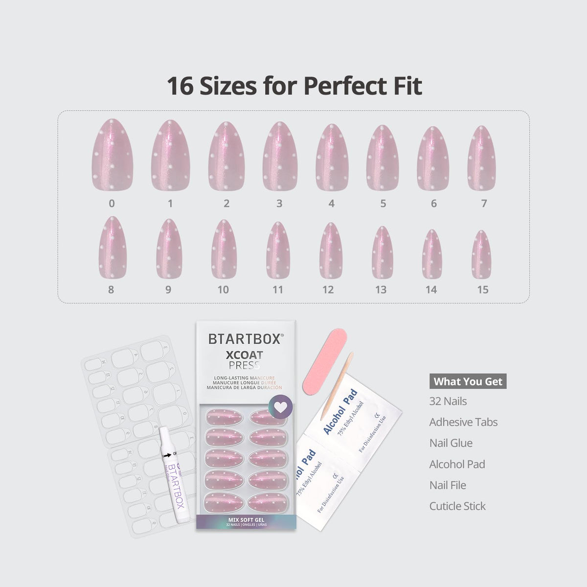 BTArtbox included nail file, wooden stick, and alcohol pads for clean, easy prep