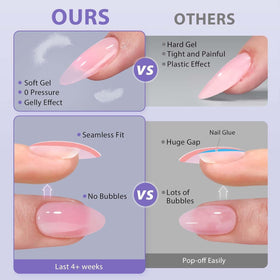 BTArtbox nails on a hand model demonstrating short almond pink look