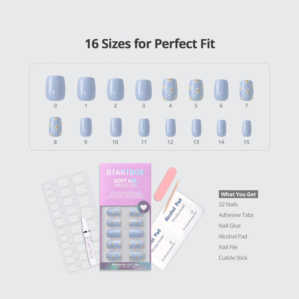 BTArtbox layout comparing 16 sizes for custom fit and precise sizing benefit