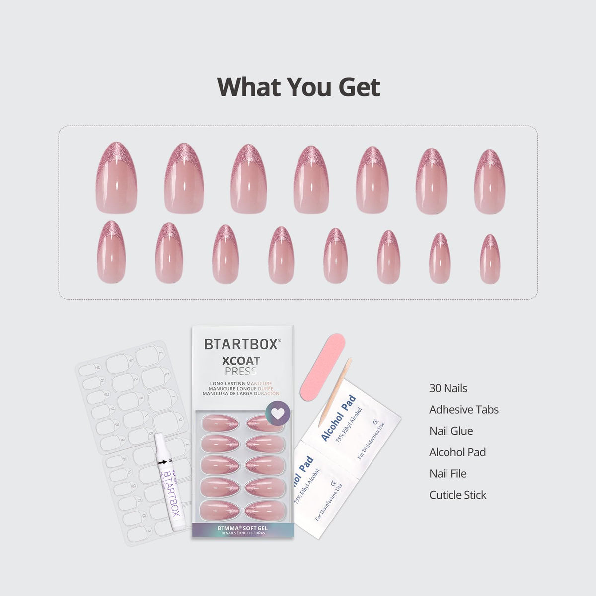 BTArtbox size chart with nails showing fit options for every finger