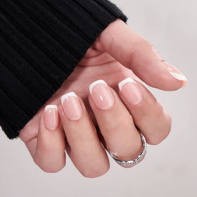 Close-up of BTArtbox short gel press-on nails highlighting gel polish finish and durability