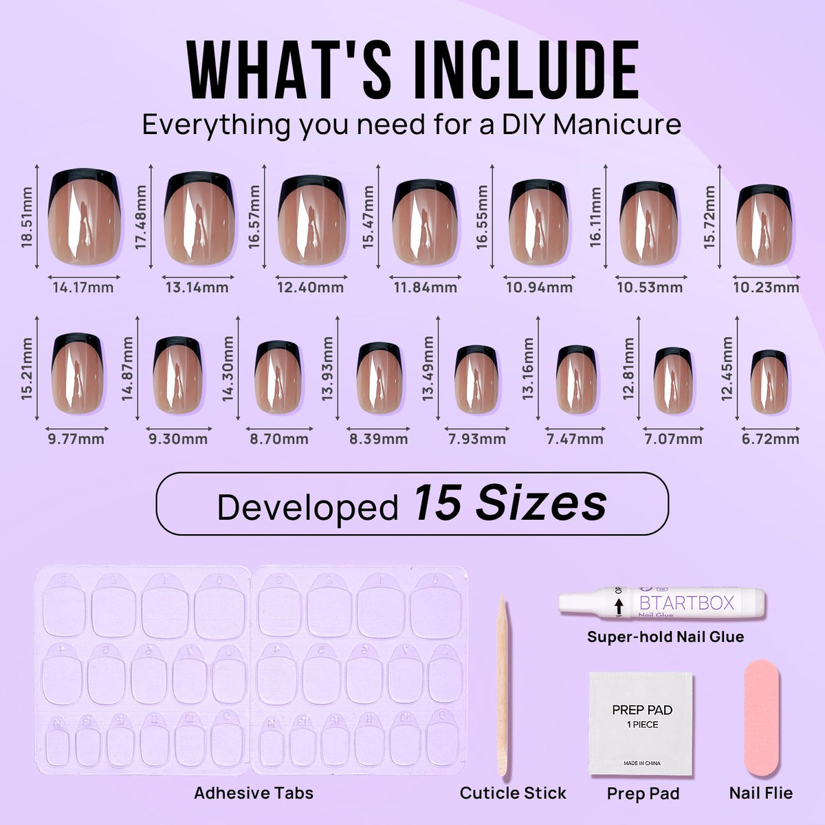 BTArtbox layout of 15 sizes arranged to show custom fit options and selection benefit
