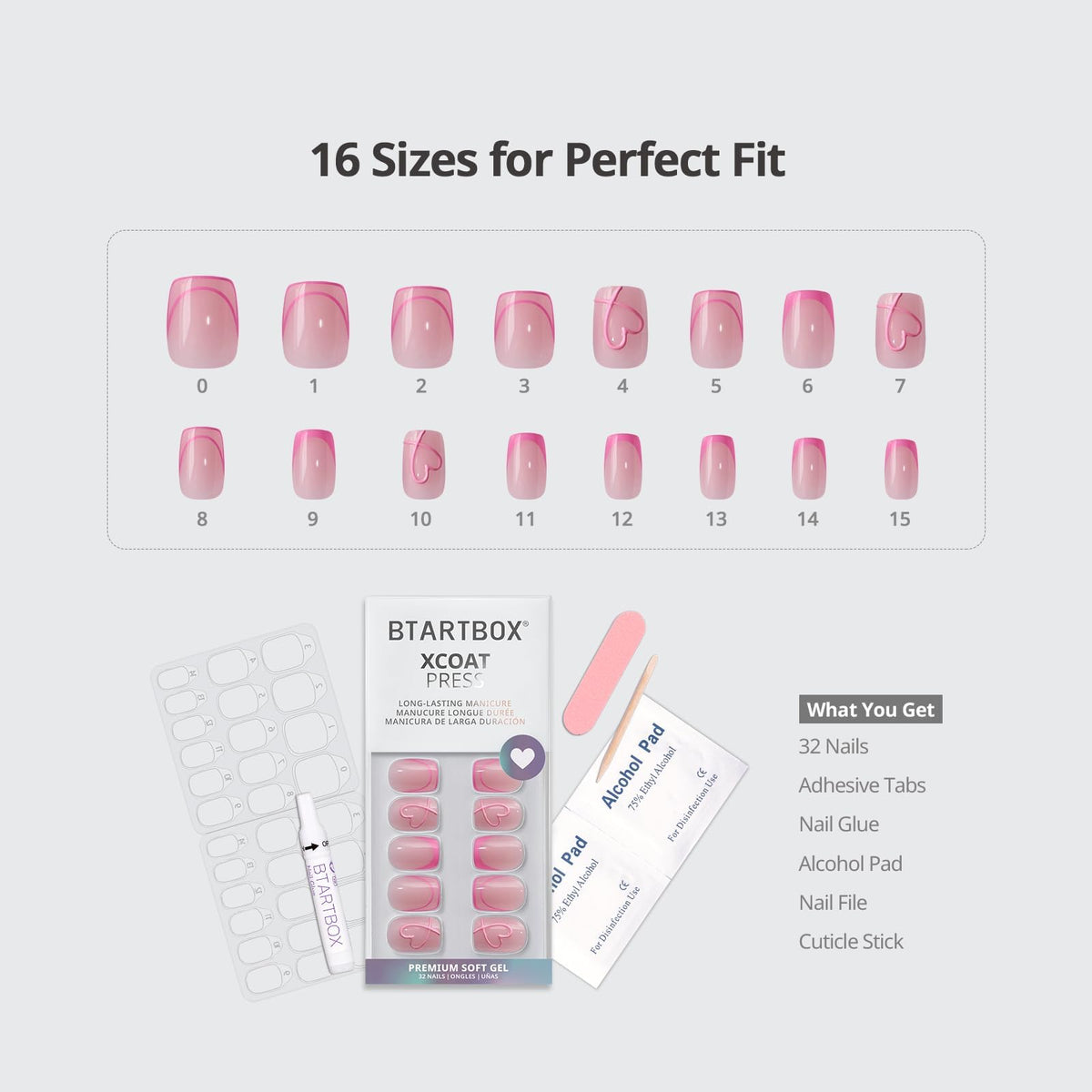 BTArtbox sizing guide and nails displayed to help pick correct sizes quickly
