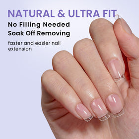 BTArtbox extra short coffin tips applied on hand for natural look