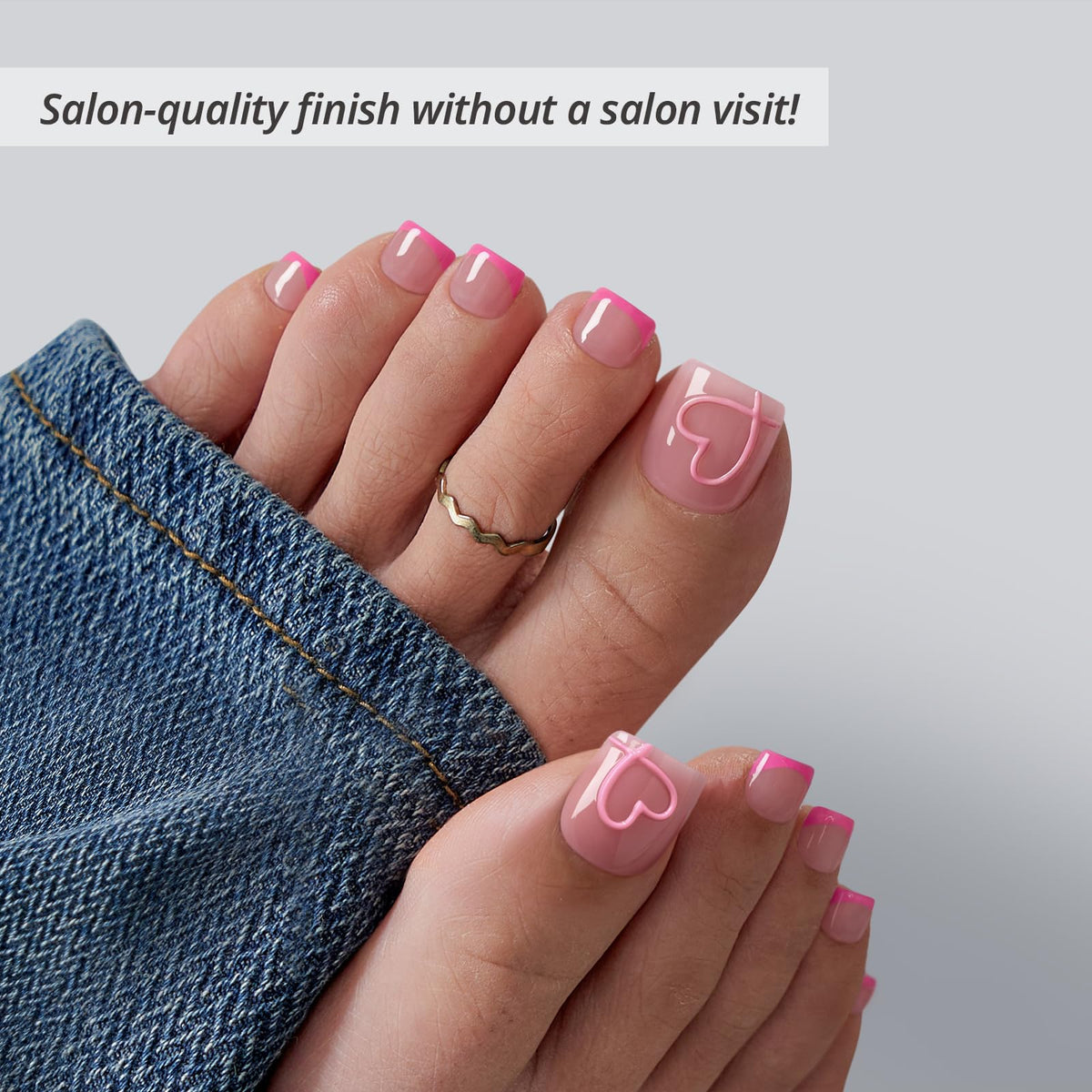 BTArtbox toenails applied on foot showcasing hot-pink French tip for polished look