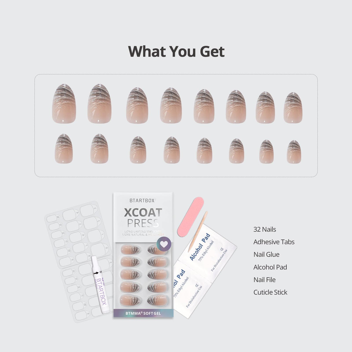 BTArtbox included tools and glue for a complete at-home manicure
