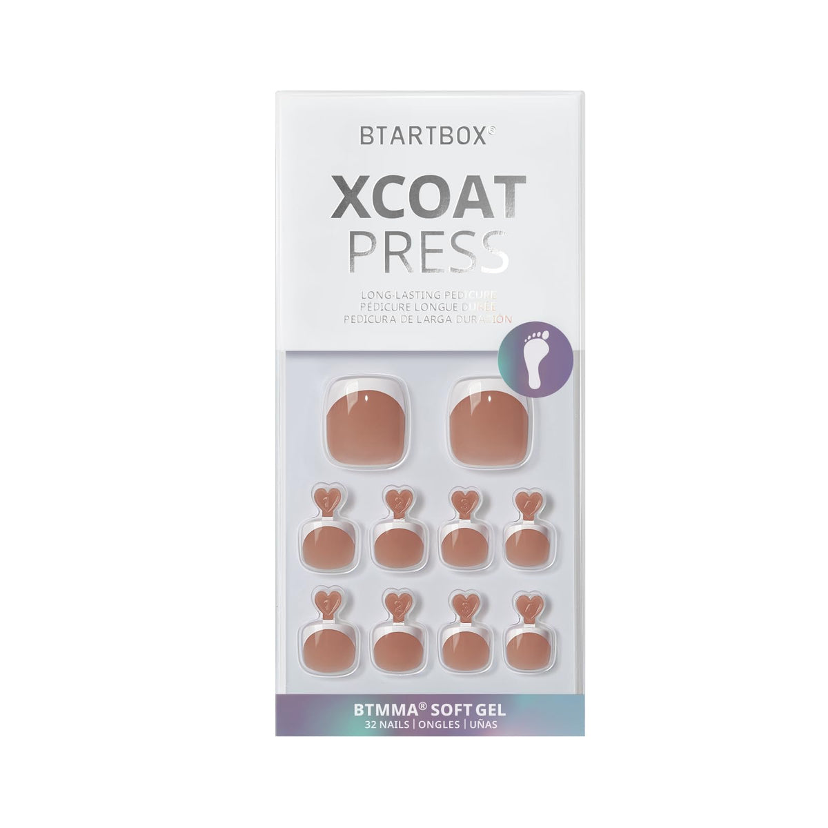 BTArtbox white French tip toenails laid out to show uniform shape and elegance