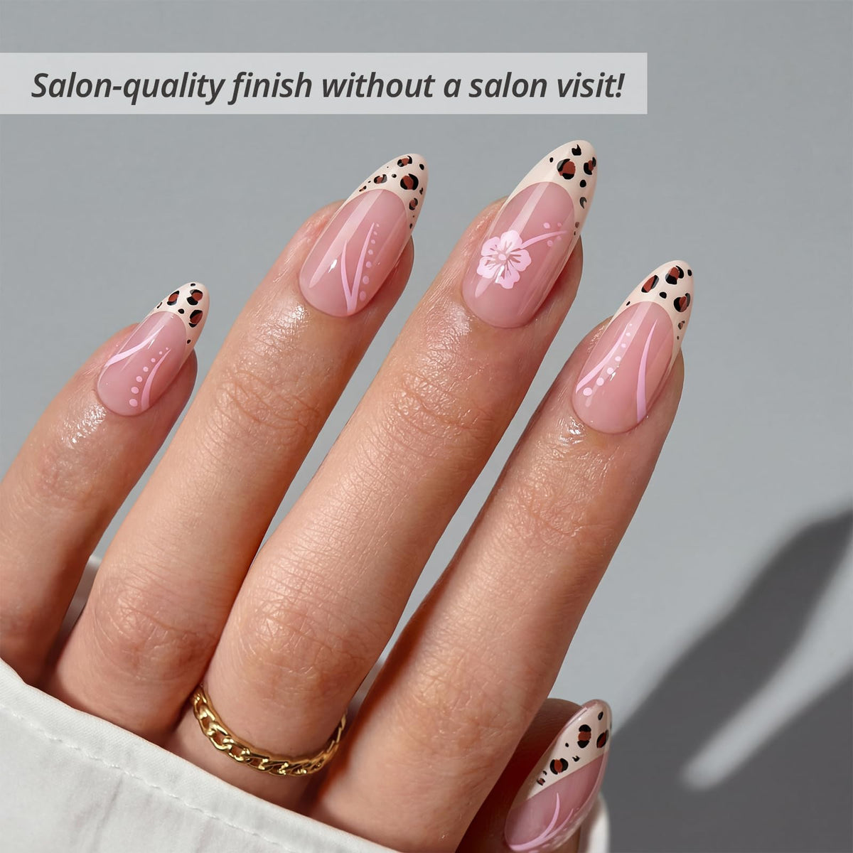 BTArtbox close-up of pink leopard French tip pattern highlighting vibrant salon-quality finish