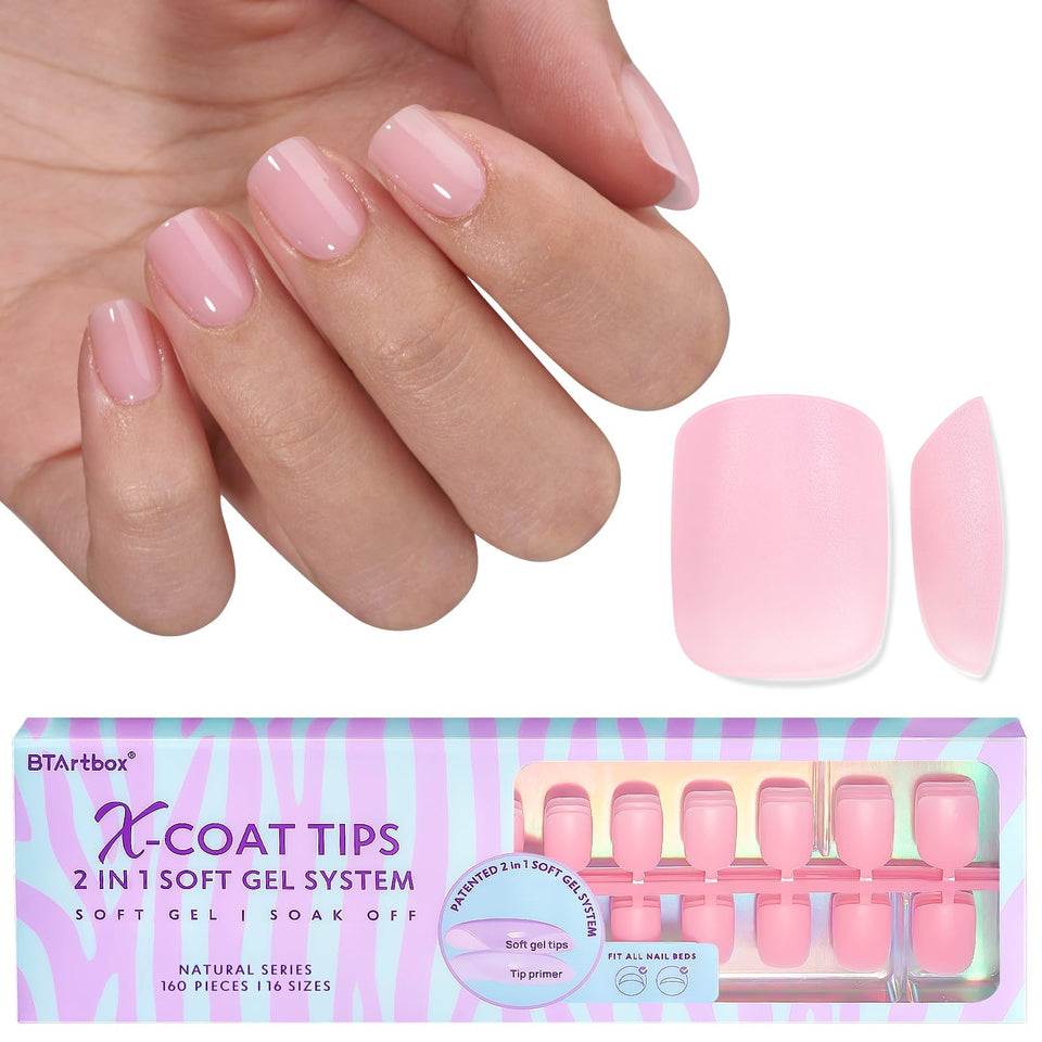 BTArtbox front packaging showing extra-short square matte pink tips and contents