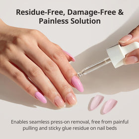BTArtboxnails being applied at nail edge to dissolve adhesive and simplify removal