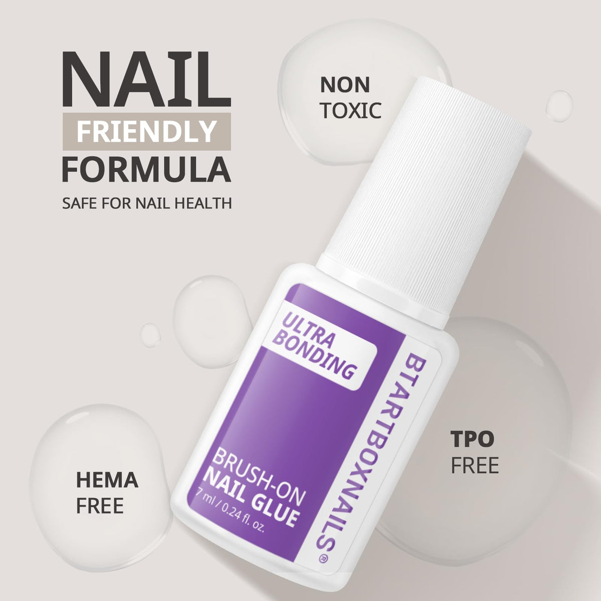 BTARTBOXNAILS brush-on glue applicator demonstrating precise, no-mess application for clean edges