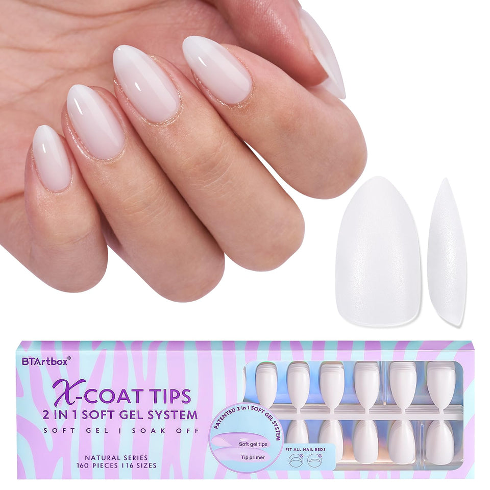 BTArtboxnails front packaging showing almond gel tips and kit benefits