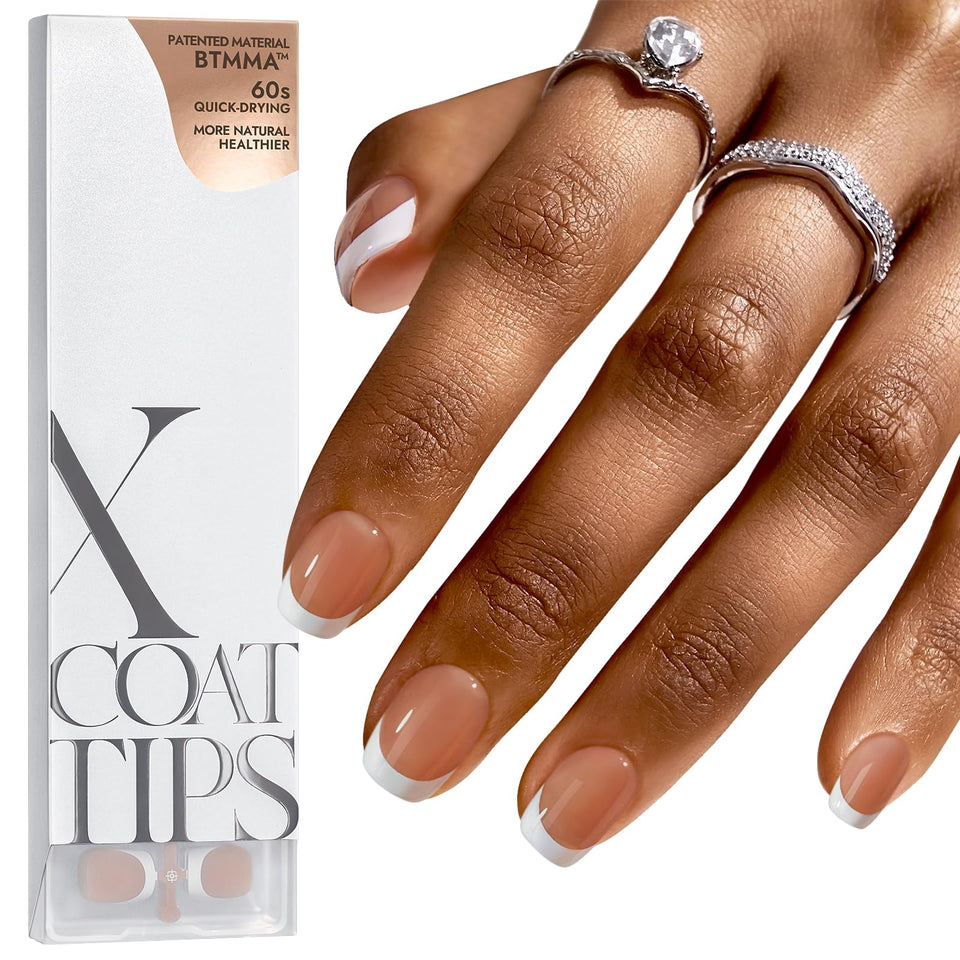 BTArtboxnails front packaging showing brown French extra short square tips and contents benefit
