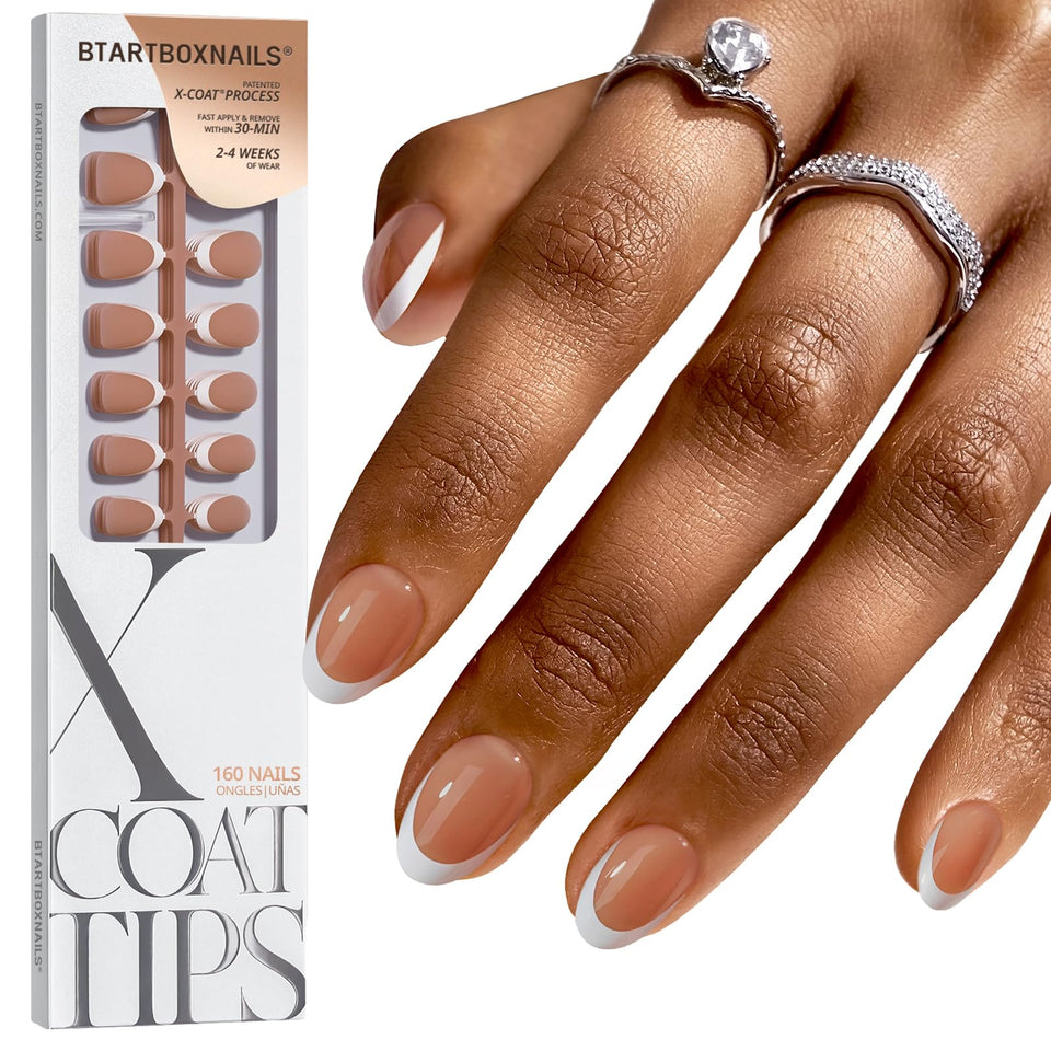 BTARTBOXNAILS front packaging showing 160-piece French gel tips, quick salon-ready benefit