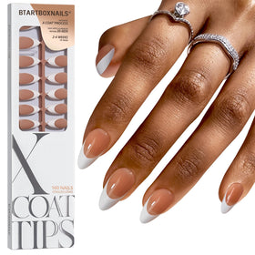 BTArtboxnails front packaging showing 150-piece brown French tip kit and benefits
