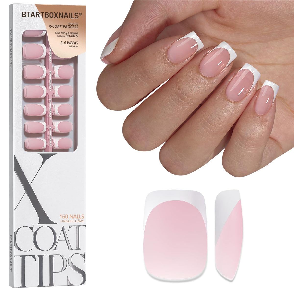 BTArtboxnails packaging front view showing complete French tip set and benefits