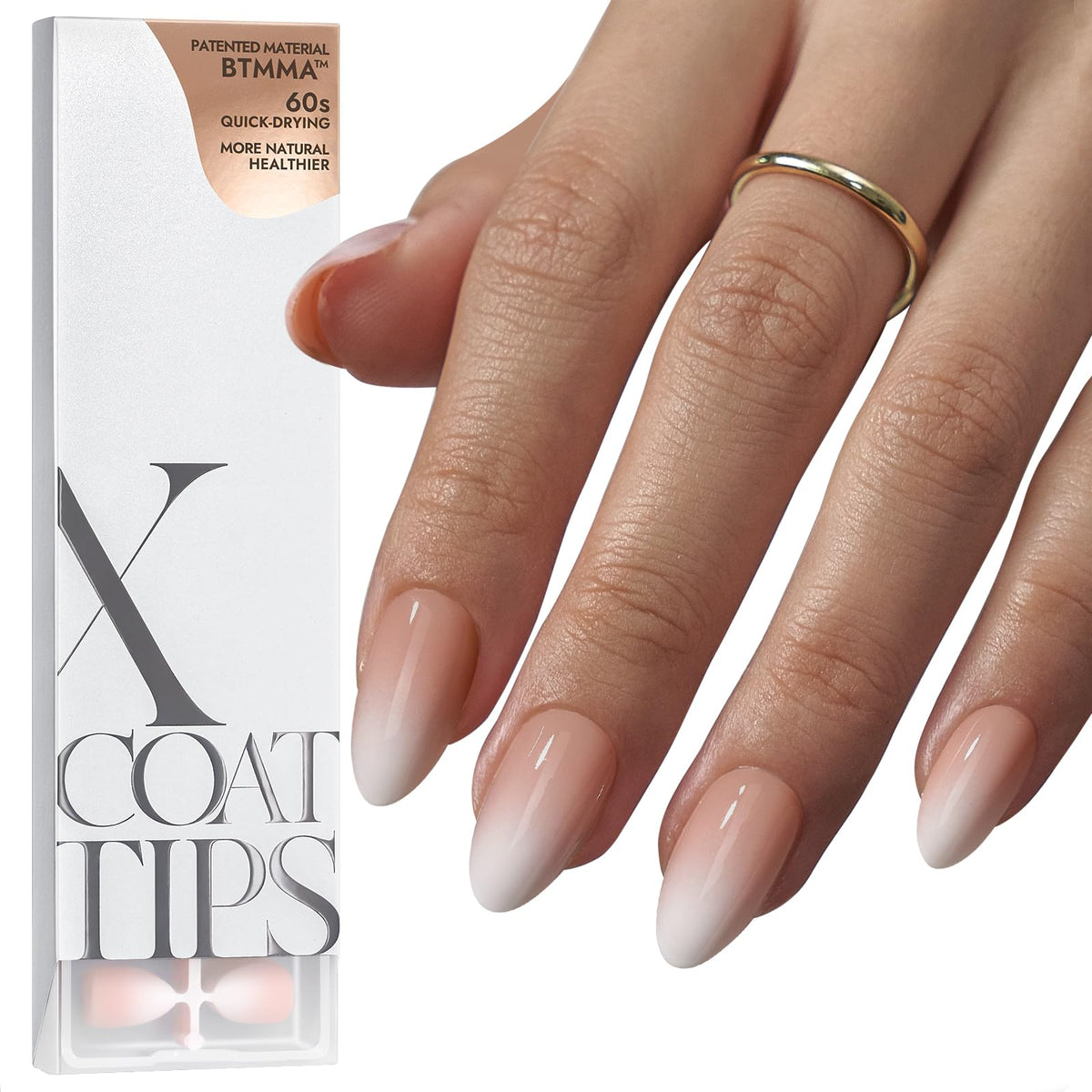 BTArtboxnails front packaging showing ombre short almond nails and easy-at-home benefit