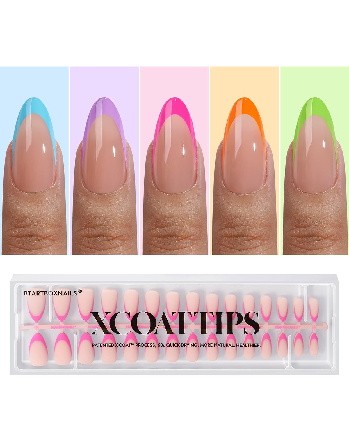 BTArtboxnails front packaging showing 150-piece brighter pastel French set and convenience