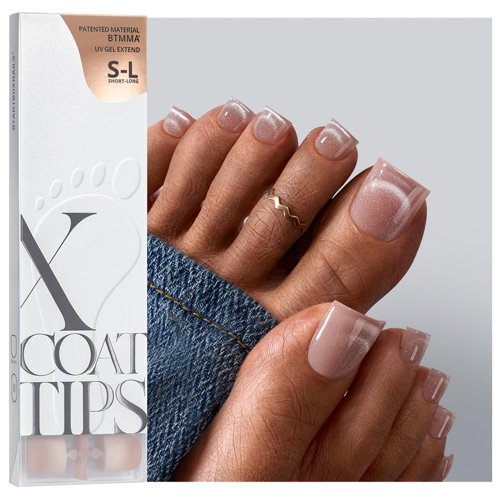 BTARTBOXNAILS front packaging showing 150 toe tips and sizes, clear overview benefit