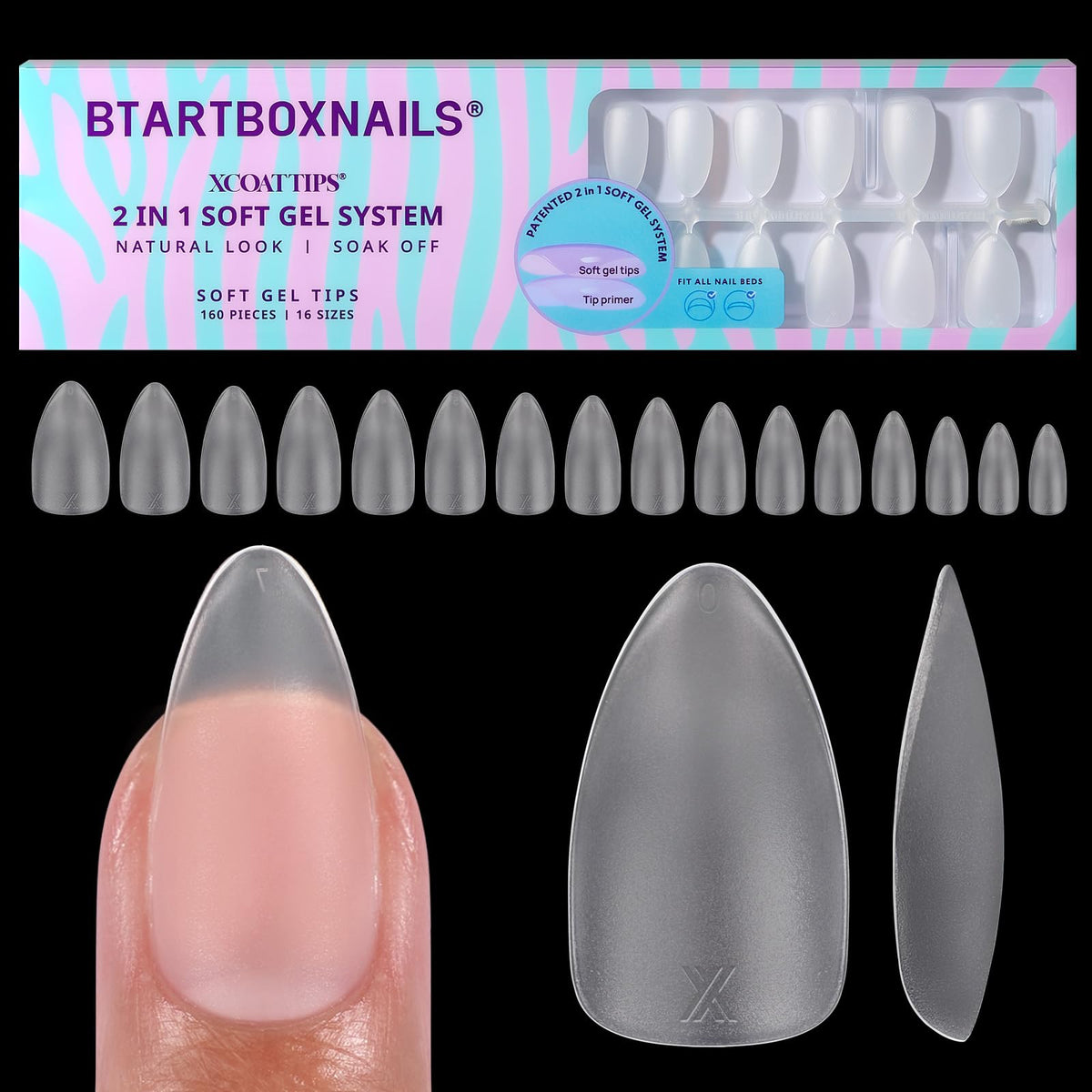 BTArtboxnails front packaging showing 160 clear tips and value kit benefit