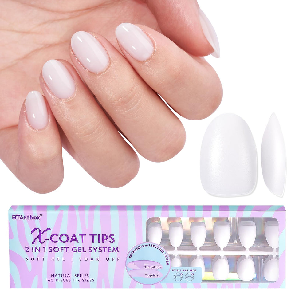 BTArtboxnails front packaging showing 160-piece milky white gel tips for fast application