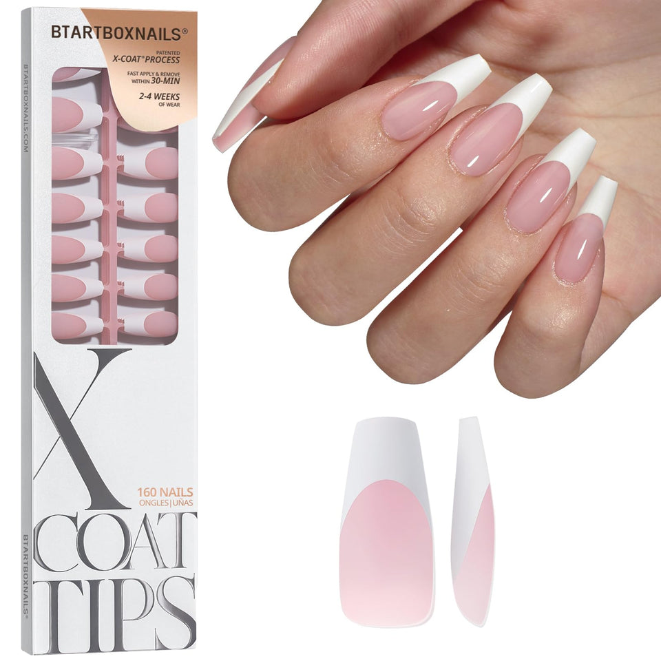 BTArtboxnails front packaging showing 150 pink medium coffin tips for quick application