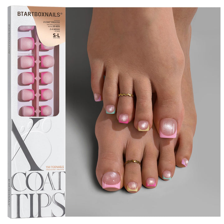 BTArtboxnails front packaging showing 150 press-on toenails and branding benefit convenience