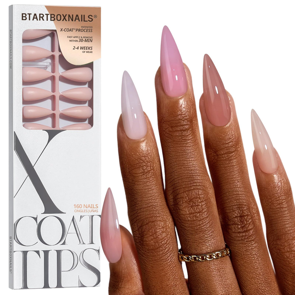 BTArtboxnails front packaging showing 160-piece kit and five nude shades for variety