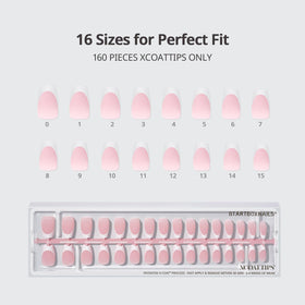 BTArtboxnails product label and size chart highlighting 160 sizes for precise fit benefit