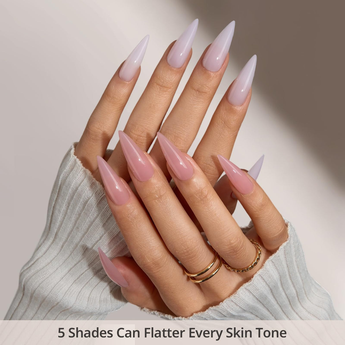 BTArtboxnails worn on hand demonstrating natural stiletto shape and polished finish