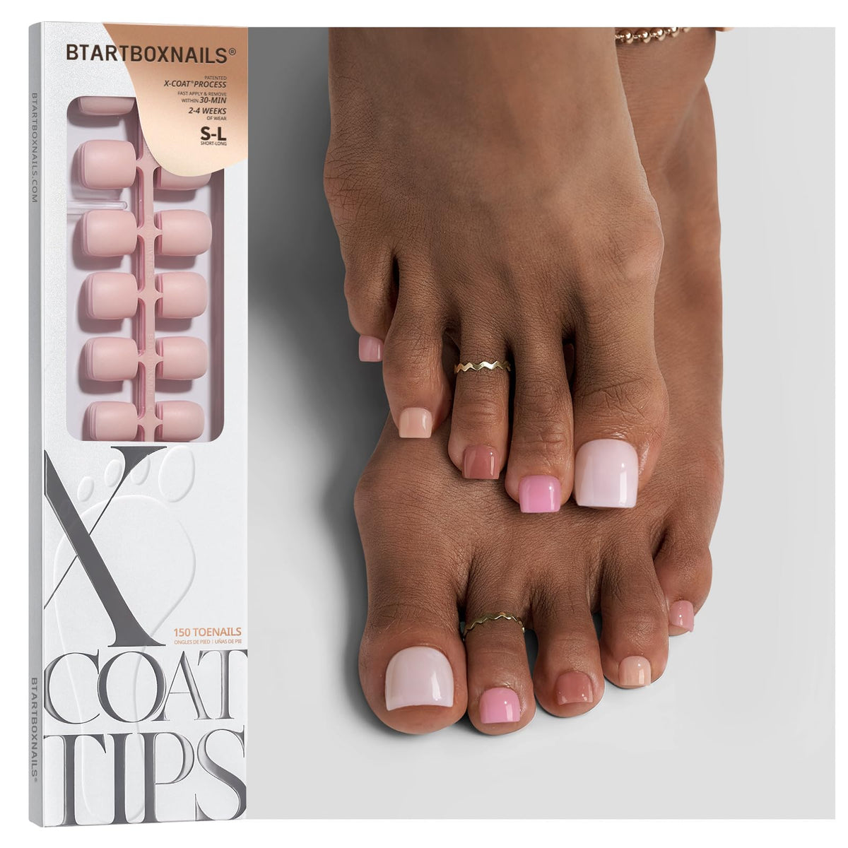 BTArtboxnails front packaging showing full press-on toenail kit benefit durable wear