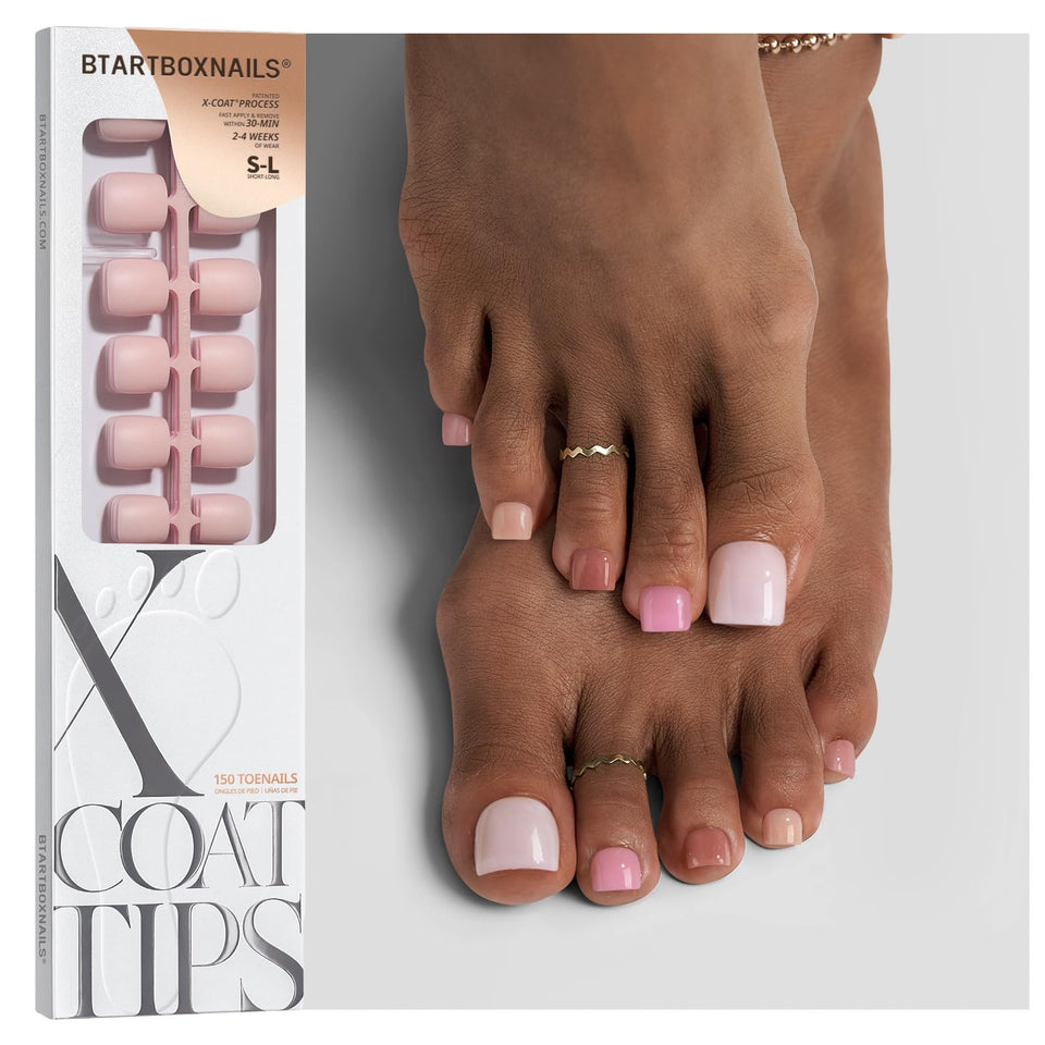 BTArtboxnails front packaging showing full press-on toenail kit benefit durable wear