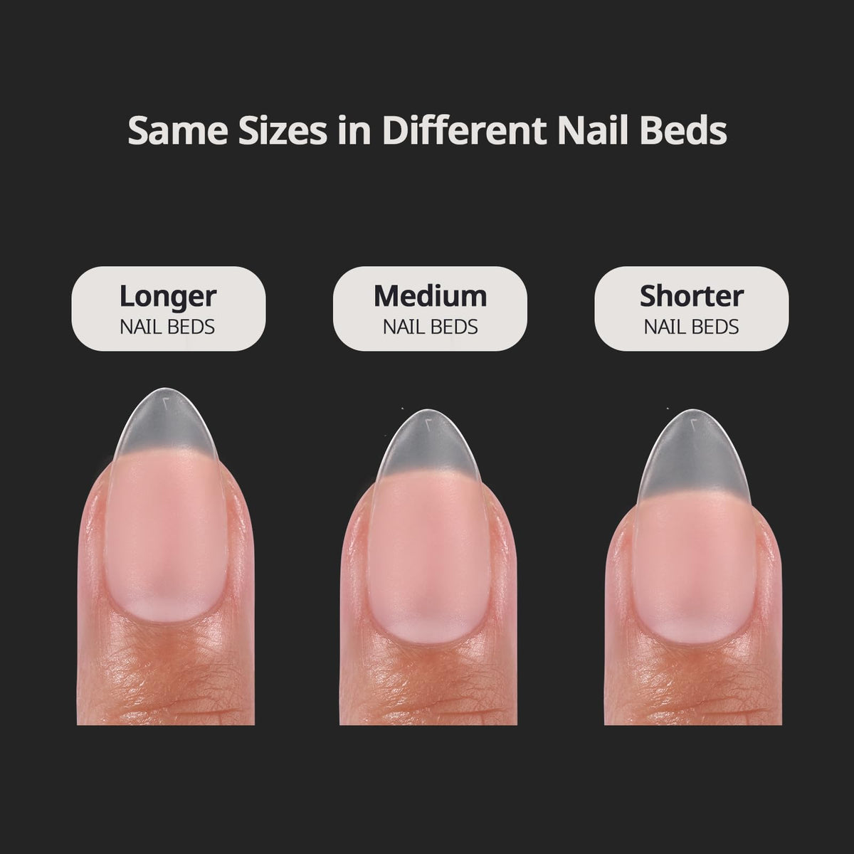 BTArtboxnails scale comparison on a hand model showing short almond profile fit