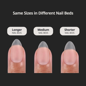 BTArtboxnails scale comparison on a hand model showing short almond profile fit