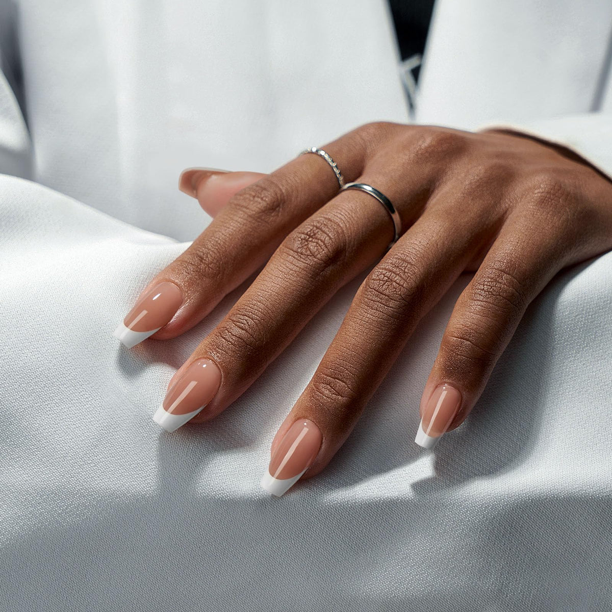 BTArtboxnails short coffin tips spread on tray showing size range and easy fit benefits