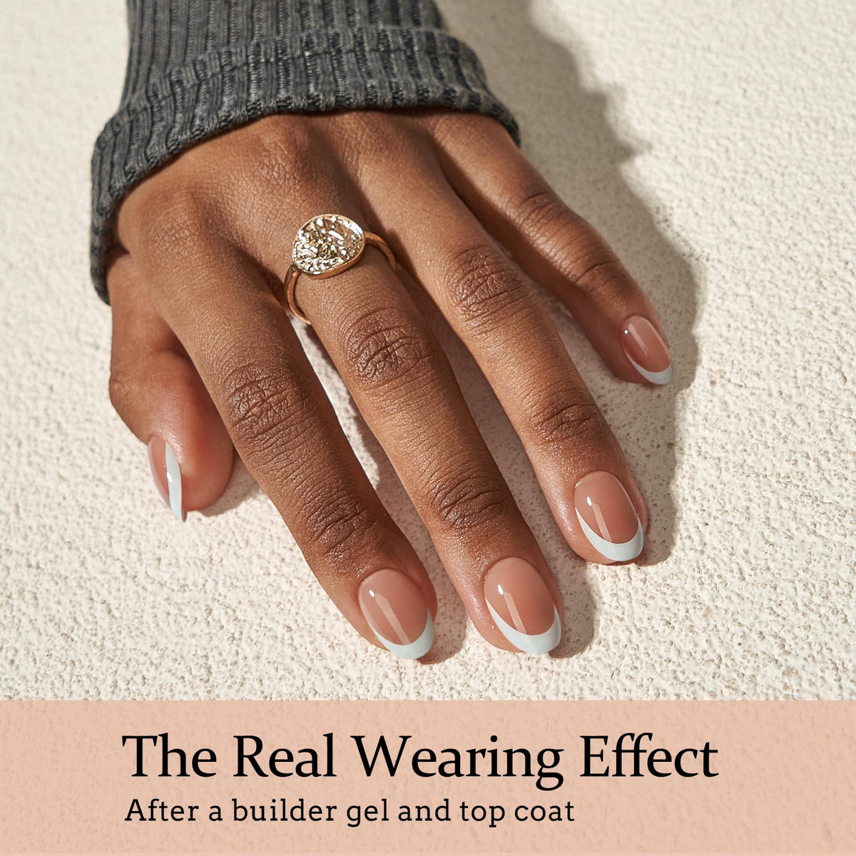 BTARTBOXNAILS side profile of extra-short almond tip showing natural tapered fit benefit