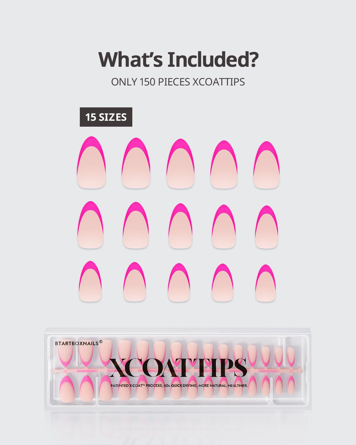 BTArtboxnails layout showing 15 sizes and pieces for exact fitting and quick selection