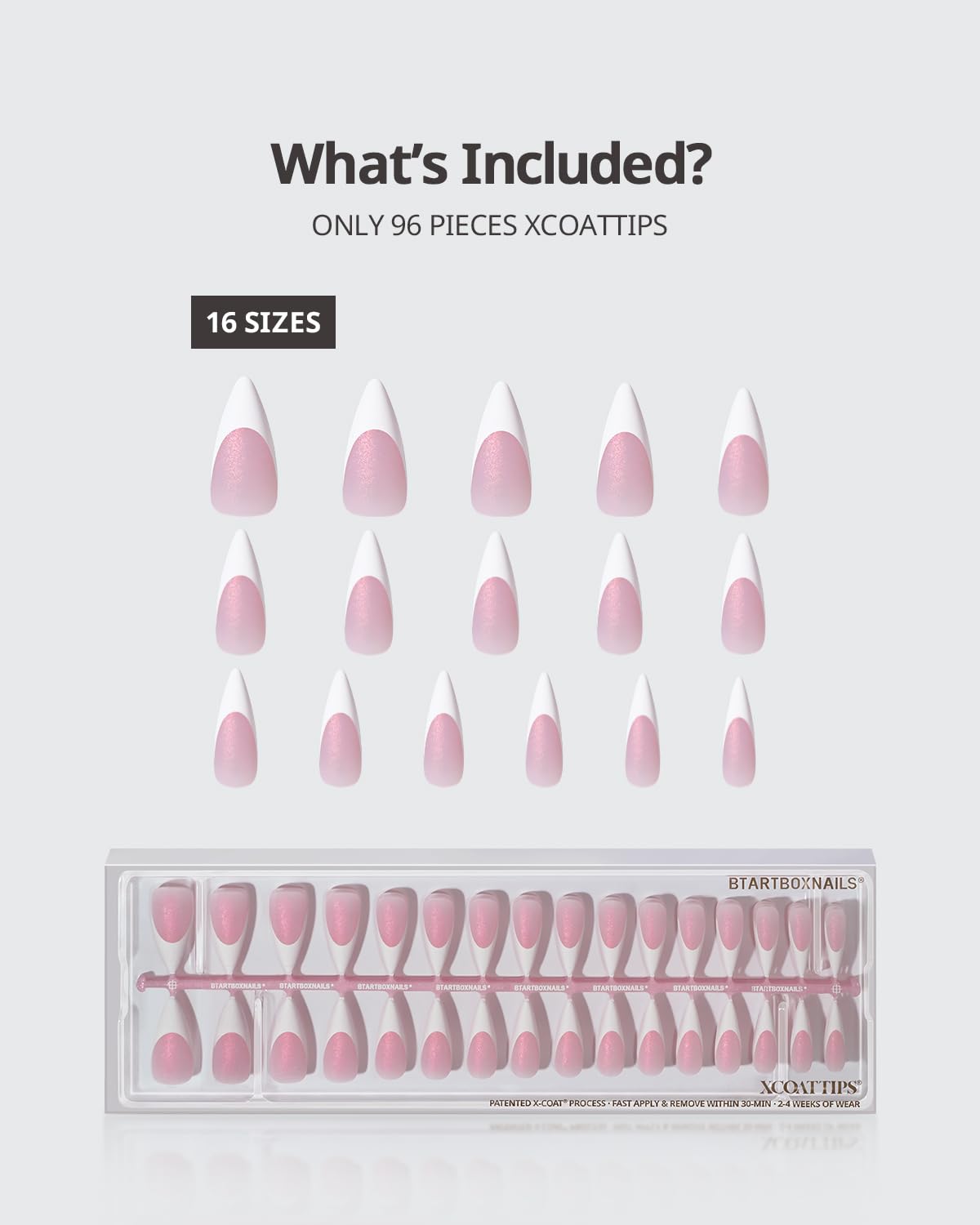 BTArtboxnails layout of 16 sizes and contents shows selection variety and easy matching benefit