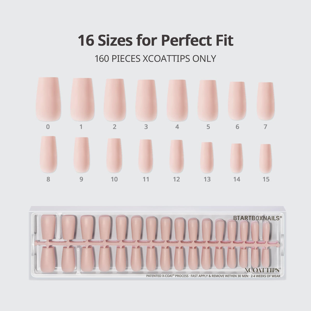 BTArtboxnails layout showing 16 sizes and 160 nails for perfect fit