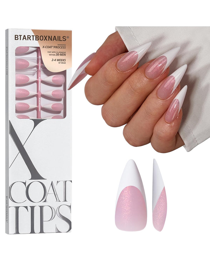 BTArtboxnails front packaging shows 96-piece stiletto French kit benefit quick salon look