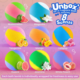 BubbleTail box interior with individually wrapped bombs for easy storage and party use