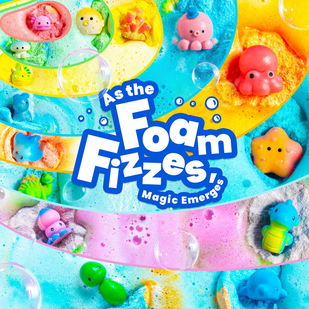 BubbleTail bath bomb fizzing in tub, creates colorful water and sensory engagement