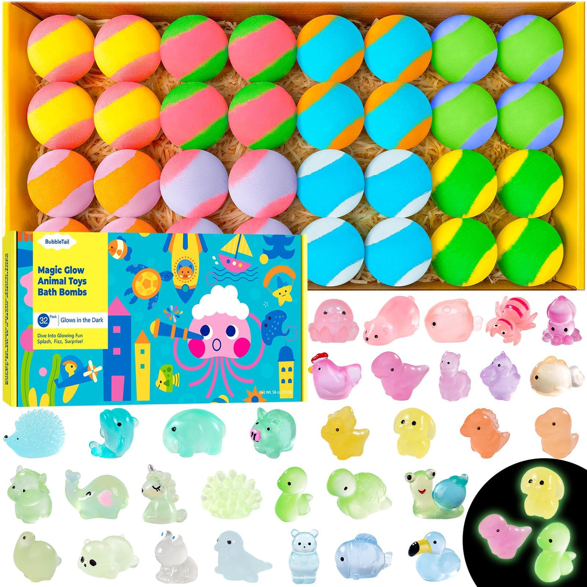 BubbleTail front package showing 32-pack and colorful box art, great for gifting
