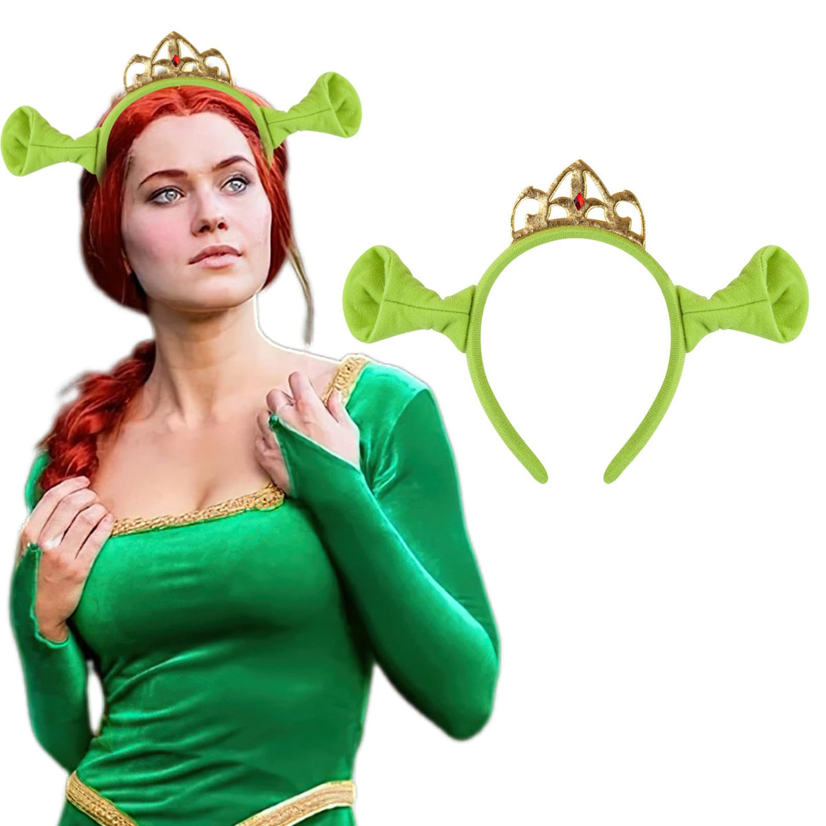 Bufeti ogre green ears headband front view showing bold color and fun appeal