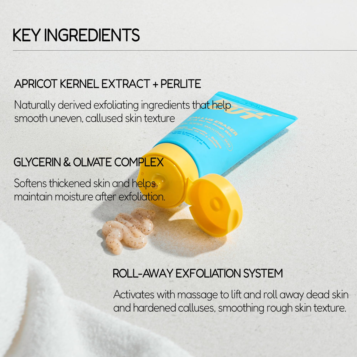 BuffOut gel being massaged onto heel demonstrating easy tool-free application