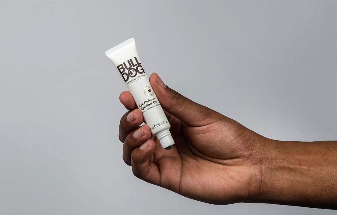 Bulldog Skincare for Men product in hand to show 0.5 oz travel size