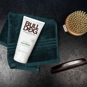 Bulldog face wash in shower use demonstrating effective cleansing before shave