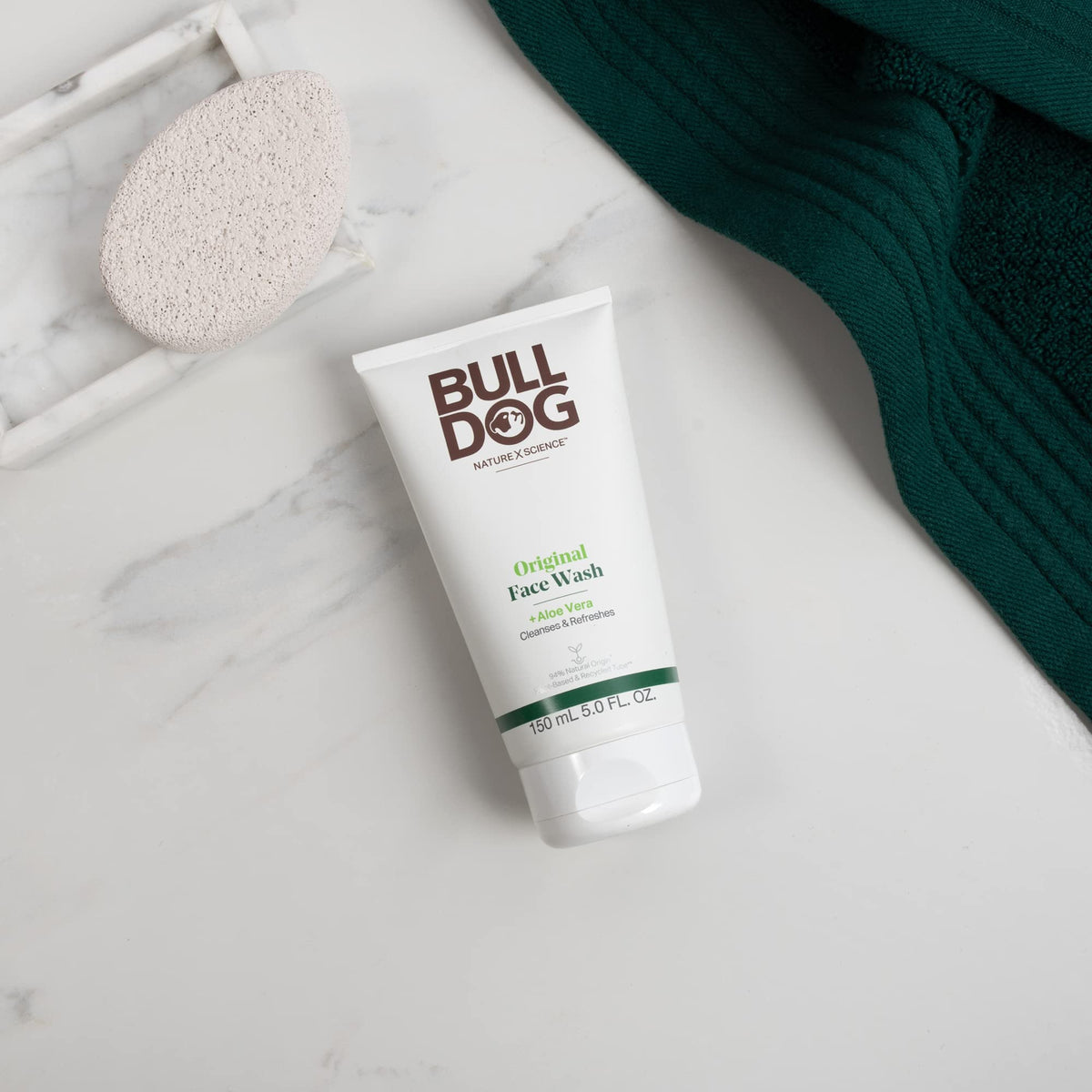 Bulldog Original natural ingredients aloe vera camelina oil green tea highlighting soothing benefit