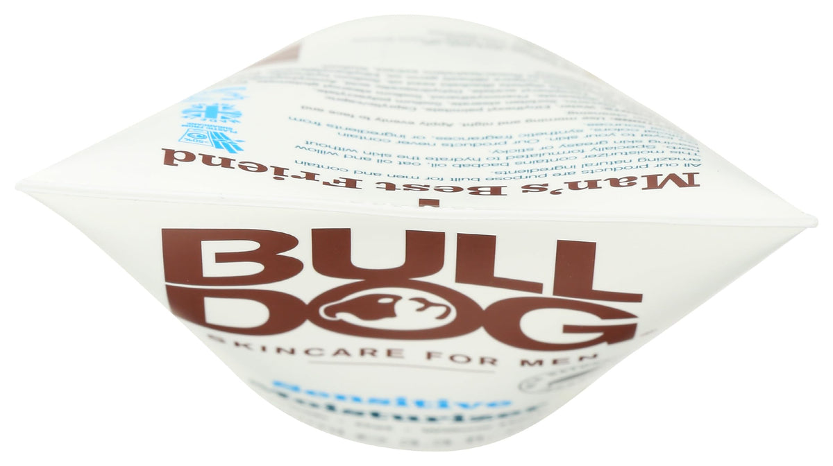 Bulldog moisturizer being applied to a man's cheek to show soothing effect