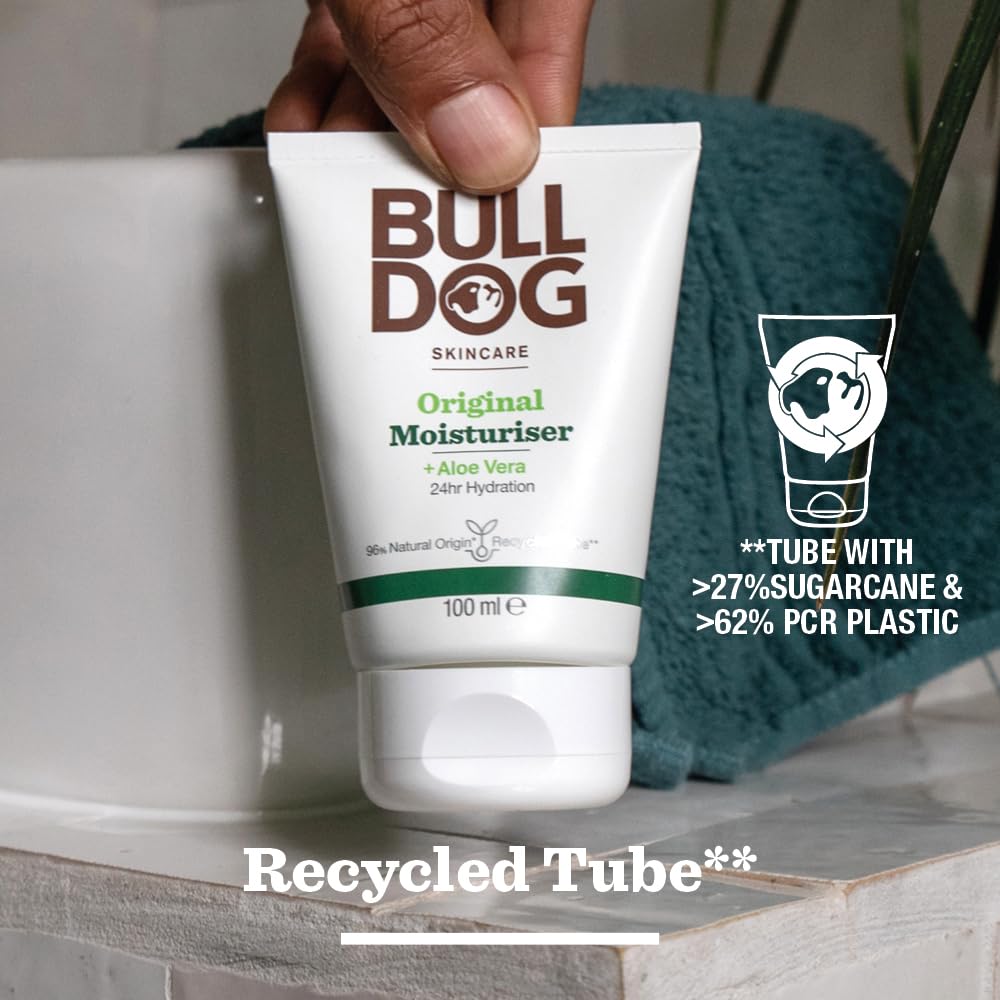 Bulldog Skincare for Men applying moisturizer to face showing daily routine benefit